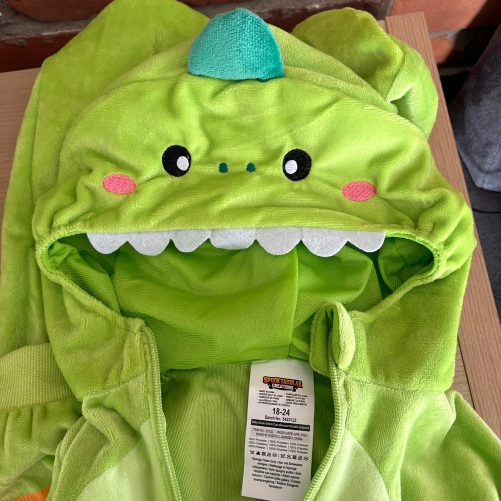 Dinosaur Costume Spooktacular Creations Green Hooded Jumpsuit Tail 18-24 months